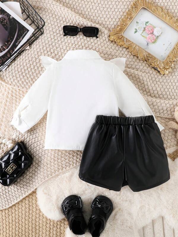 Conjunto de 2 piezas para bebé y niñas pequeñas, camisa y falda-short
