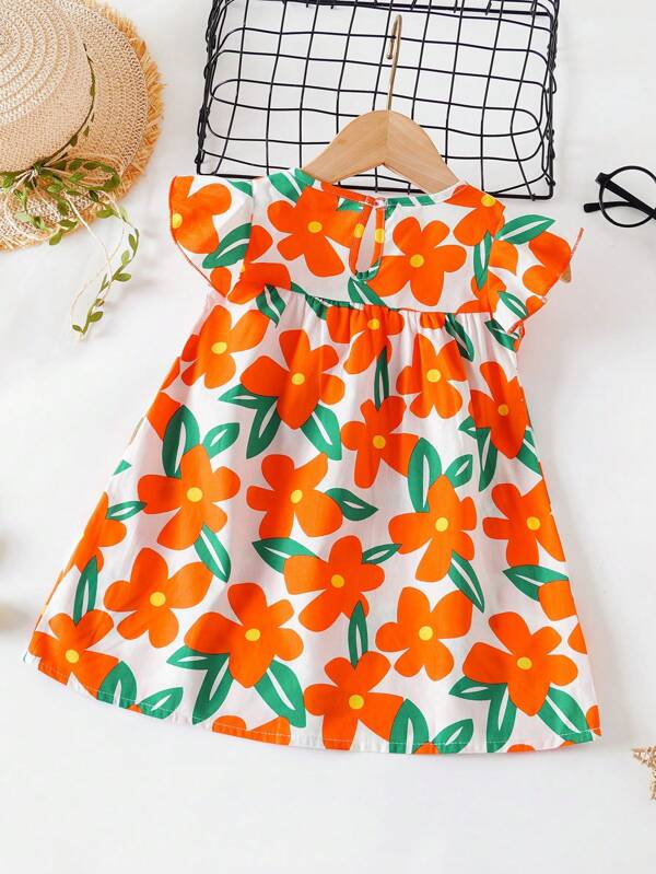 Vestido flores colorida para bebé y niñas pequeñas