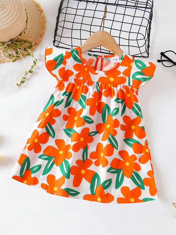 Vestido flores colorida para bebé y niñas pequeñas