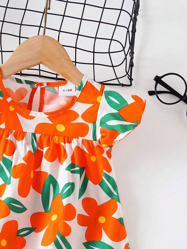 Vestido flores colorida para bebé y niñas pequeñas