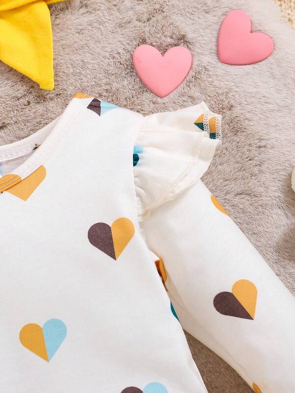 Set de 3 piezas para bebé niña, body, joggers y lazo