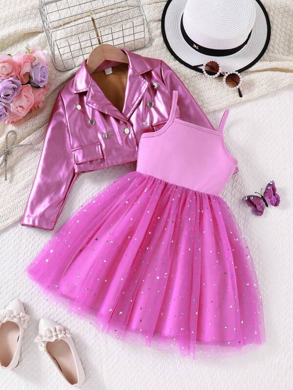 Conjunto de 2 piezas para niñas pequeñas, vestido y chaqueta