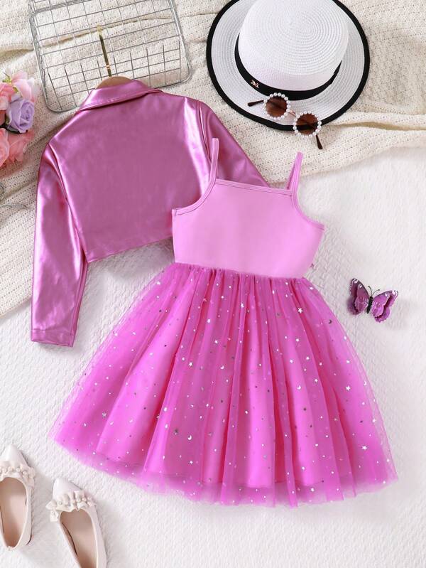 Conjunto de 2 piezas para niñas pequeñas, vestido y chaqueta