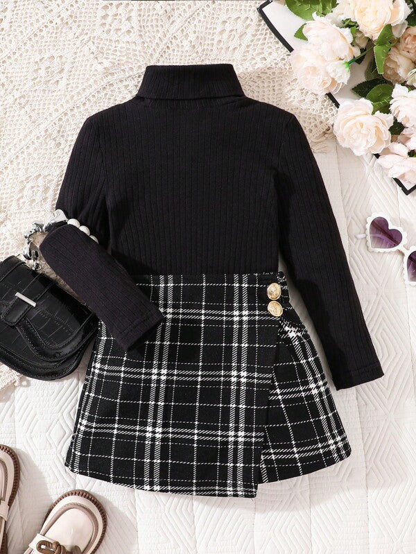Conjunto de 2 piezas para niñas pequeñas, sweater y falda-short