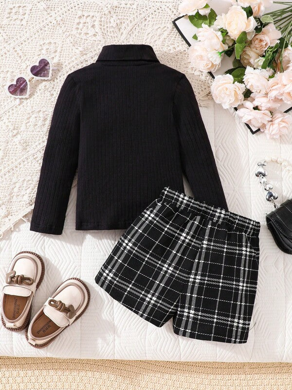 Conjunto de 2 piezas para niñas pequeñas, sweater y falda-short