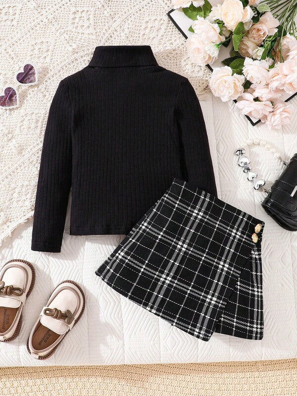 Conjunto de 2 piezas para niñas pequeñas, sweater y falda-short