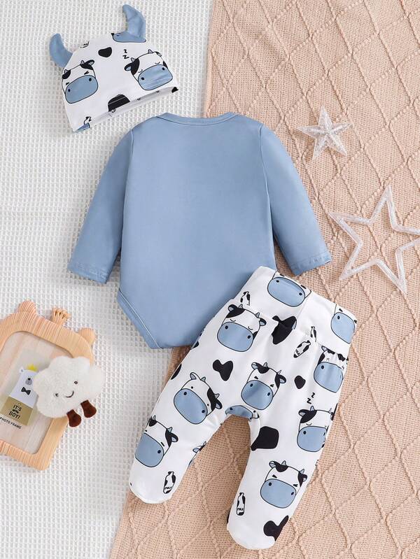 Set de 3 piezas para bebé y niños pequeños, body, mono y gorro