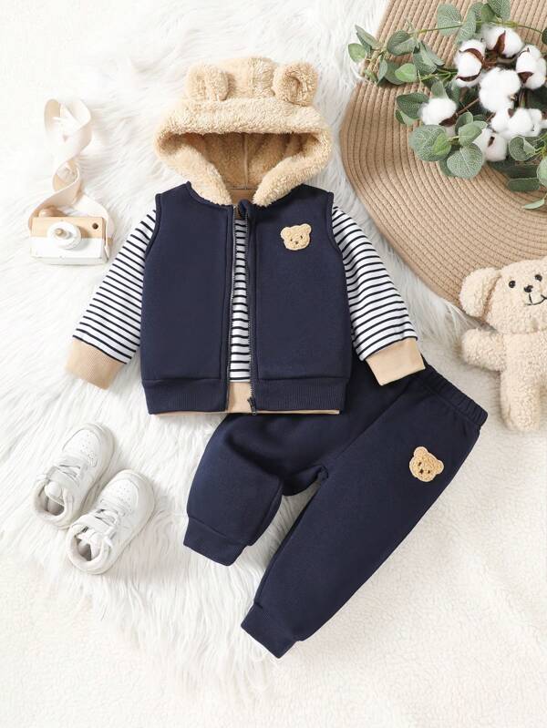 Set de 3 piezas para bebé y niños pequeños, sweater, chaleco y joggers