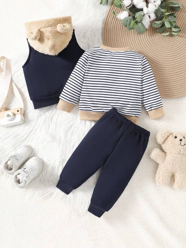 Set de 3 piezas para bebé y niños pequeños, sweater, chaleco y joggers