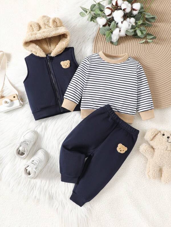 Set de 3 piezas para bebé y niños pequeños, sweater, chaleco y joggers