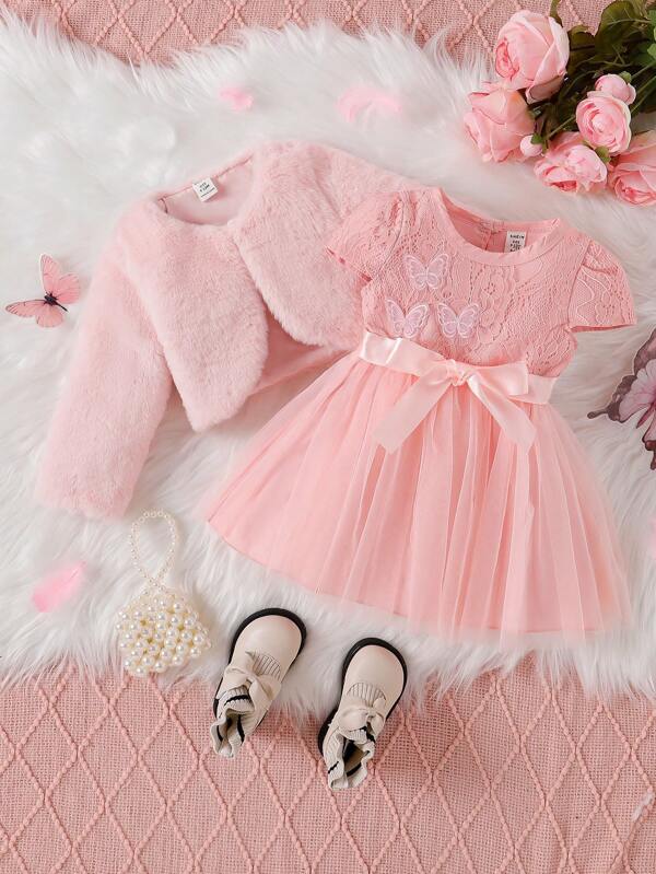 Conjunto de 2 piezas para bebé y niñas pequeñas, vestido con abrigo