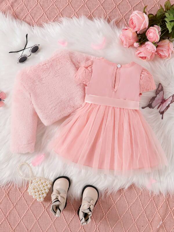 Conjunto de 2 piezas para bebé y niñas pequeñas, vestido con abrigo