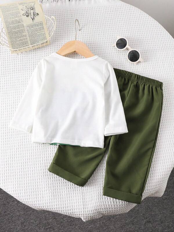 Conjunto de 2 piezas para bebé y niños pequeños, franela y pantalón (sin bolso)