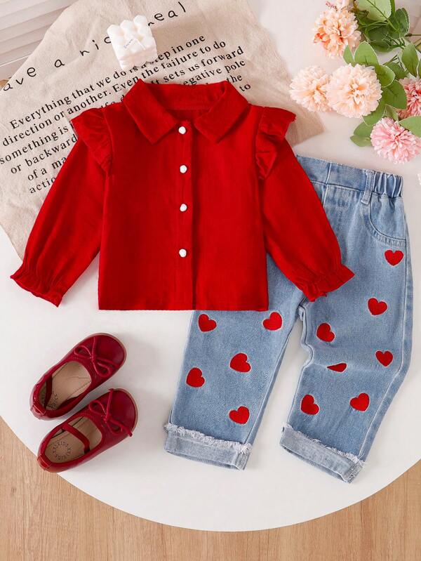 Conjunto de 2 piezas para bebé y niñas pequeñas, camisa y pantalón