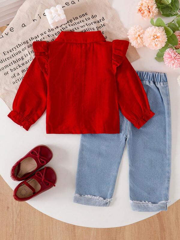 Conjunto de 2 piezas para bebé y niñas pequeñas, camisa y pantalón