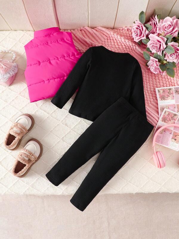 Set de 3 piezas para bebé y niña pequeña, sweater, chaleco y leggins