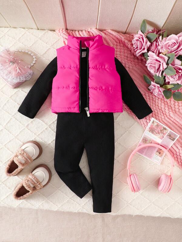 Set de 3 piezas para bebé y niña pequeña, sweater, chaleco y leggins