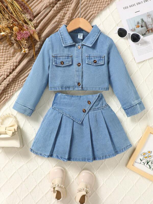 Conjunto de 2 piezas para niñas pequeñas, camisa y falda