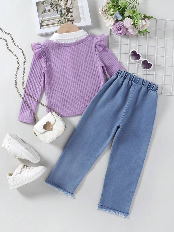 Conjunto de 2 piezas para niñas pequeñas, sweater y pantalón