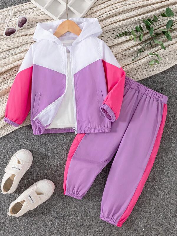 Conjunto de 2 piezas para bebé niñas pequeñas, corta viento y joggers