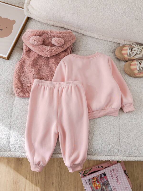 Set de 3 piezas para bebé y niñas pequeñas, sudadera, chaleco y joggers