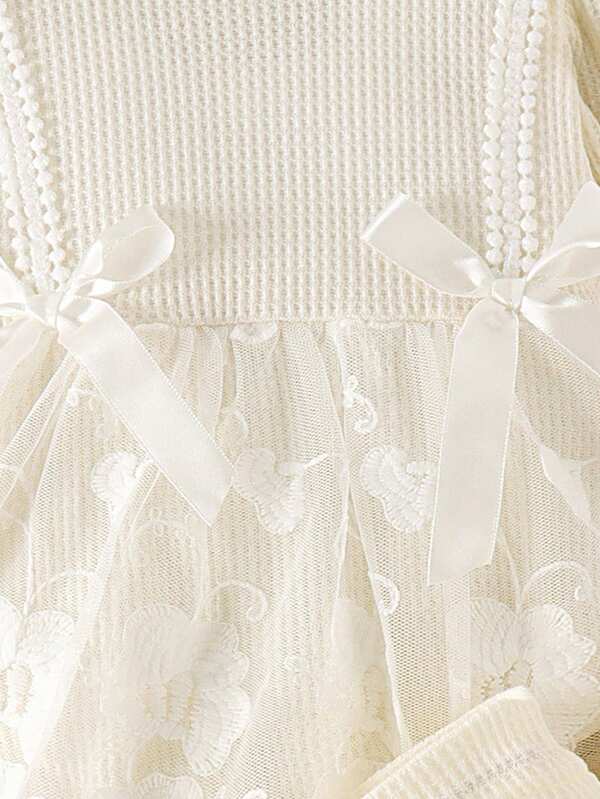 Set de 3 piezas para bebé, vestido-body, calcetines y diadema