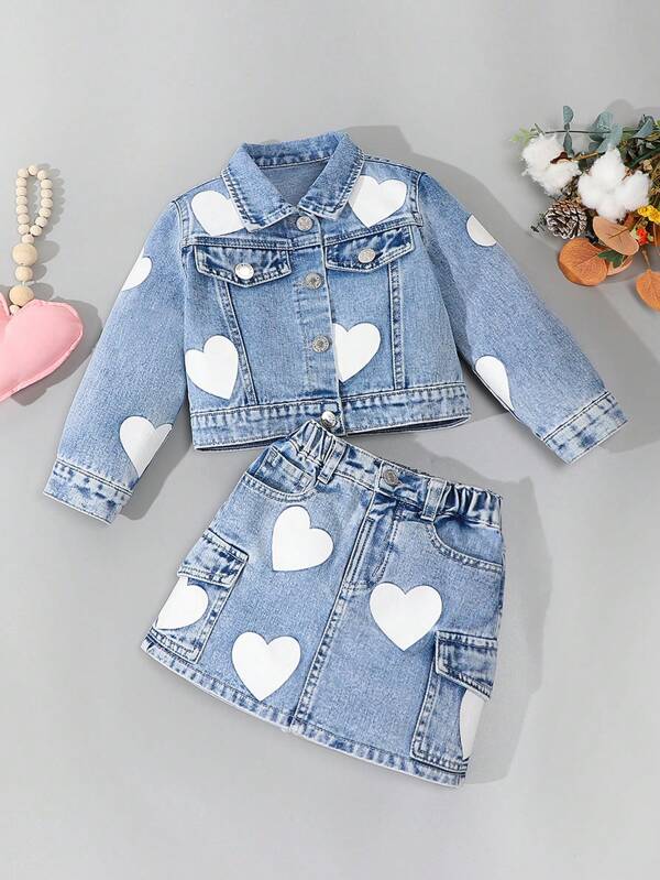 Conjunto de 2 piezas para niñas pequeñas, chaqueta y falda
