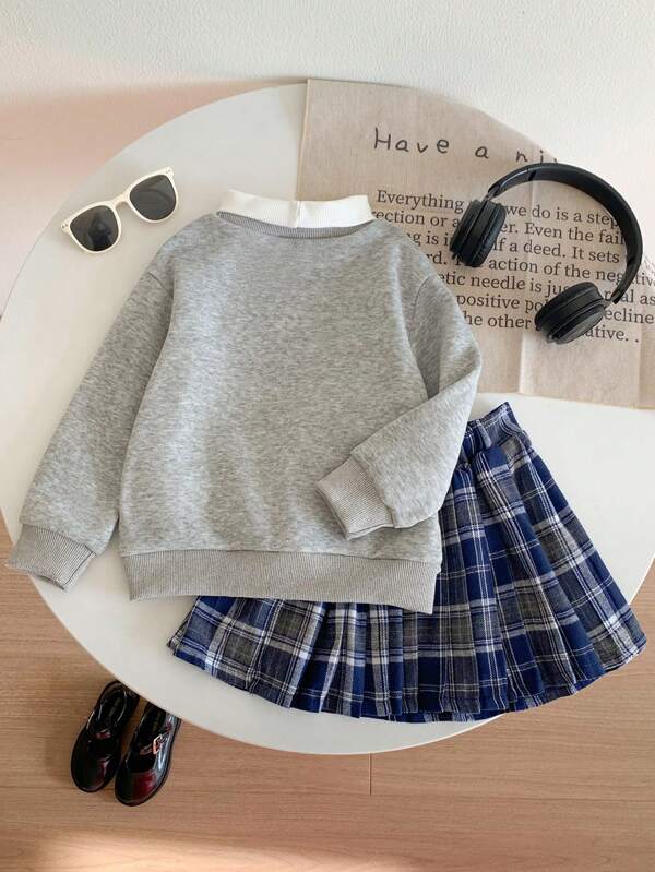 Conjunto de 2 piezas para niñas pequeñas, sweater y falda