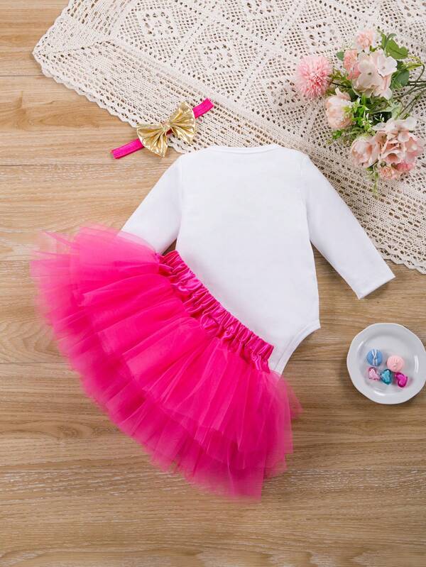 Set de 3 piezas para bebé niña, body, falda y diadema
