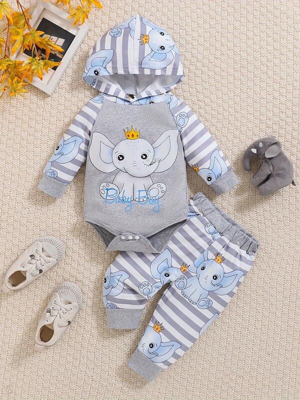 Conjunto de 2 piezas para bebé niños, body con capucha y mono