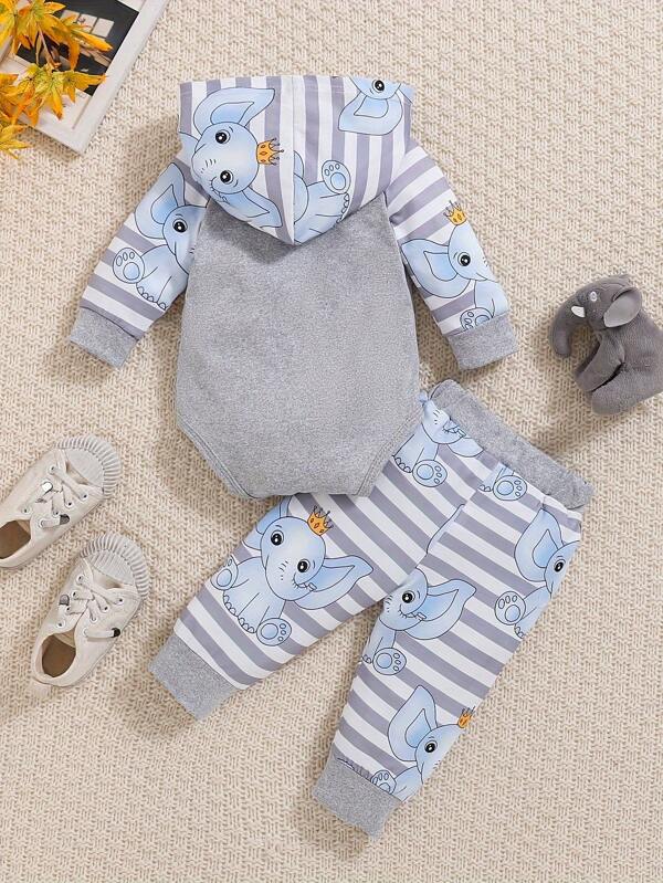 Conjunto de 2 piezas para bebé niños, body con capucha y mono