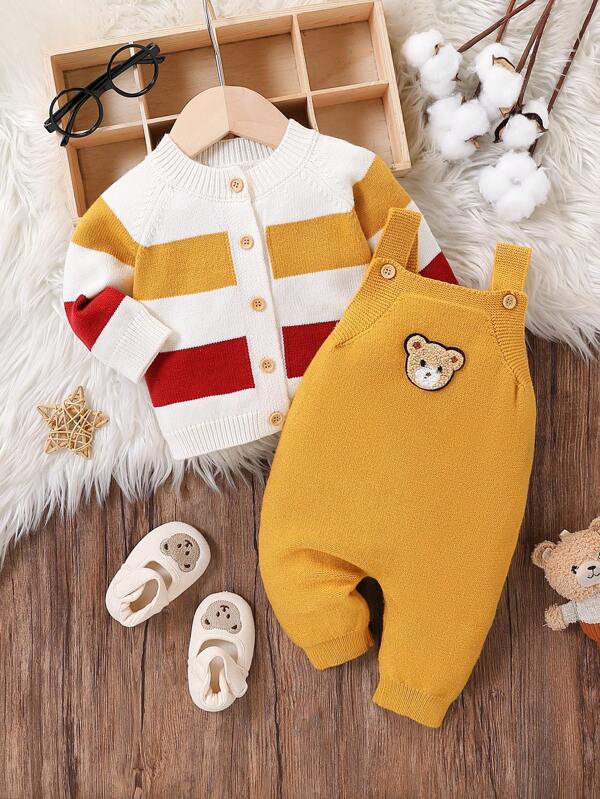 Conjunto de 2 piezas para bebé y niños pequeños, cardigán y overall