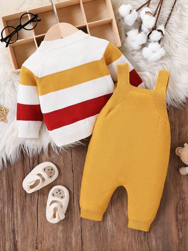 Conjunto de 2 piezas para bebé y niños pequeños, cardigán y overall