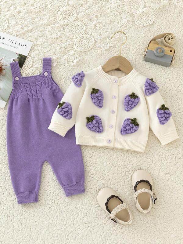 Conjunto de 2 piezas para bebé niña, mono y cardigán
