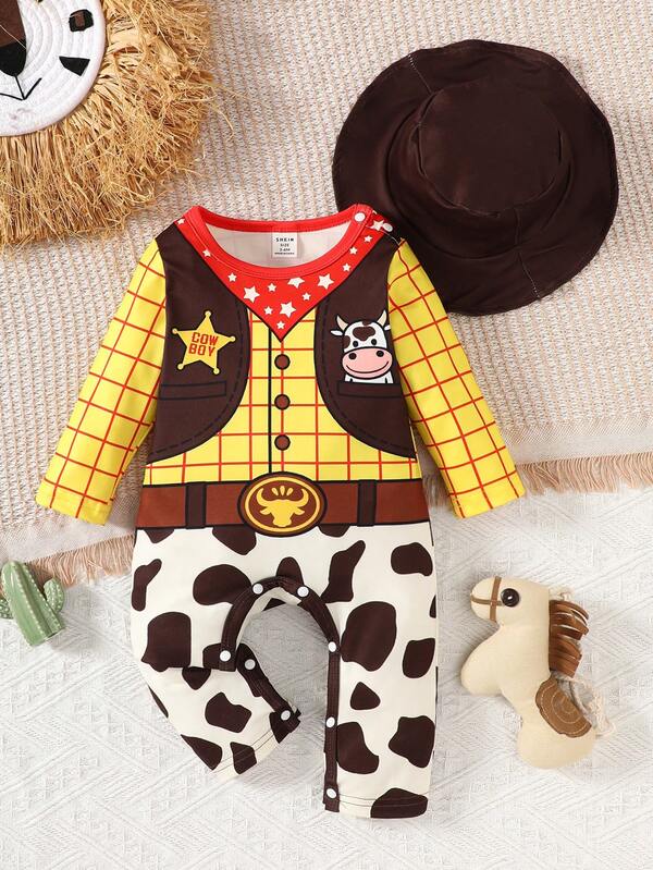 Set de 2 piezas para bebé niño, mameluco y sombrero