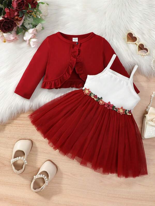 Conjunto de 2 piezas para bebé y niñas pequeñas, vestido y chaleco