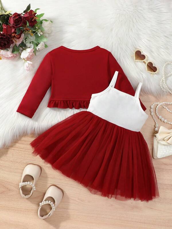 Conjunto de 2 piezas para bebé y niñas pequeñas, vestido y chaleco