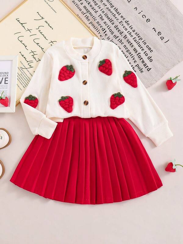Conjunto de 2 piezas para niñas pequeñas, sweater y falda