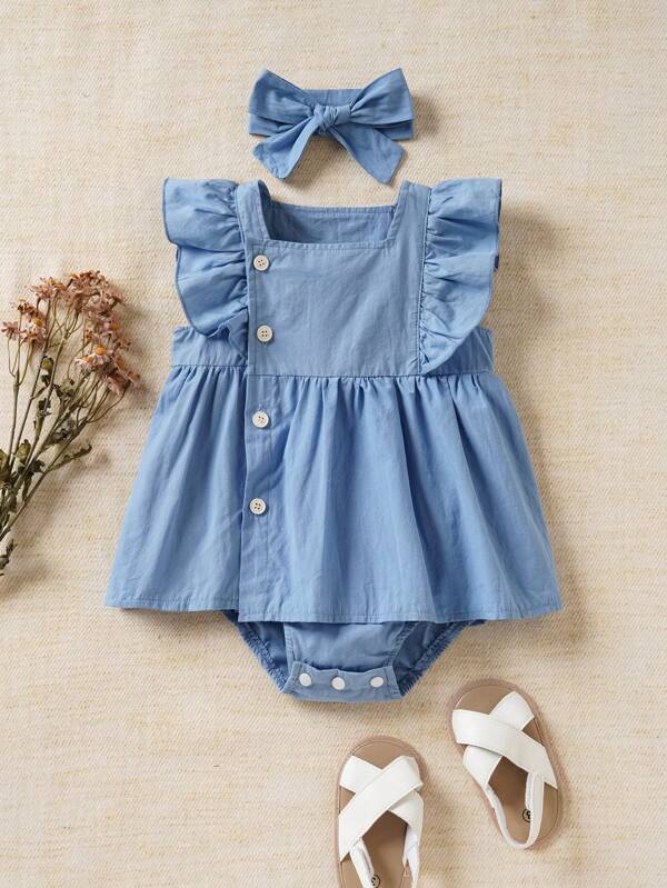 Set de 2 piezas para bebé niña, body-vestido y banda
