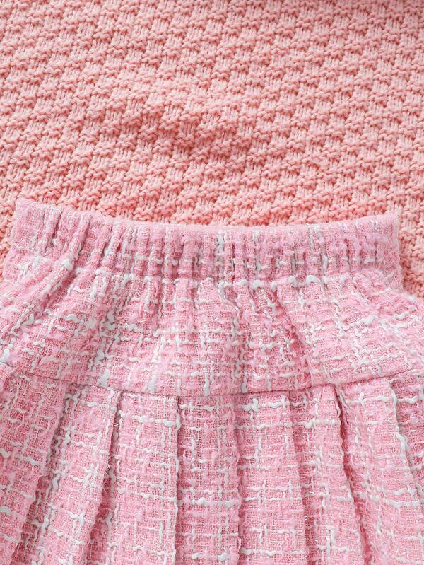 Set de 3 piezas para bebé y niña pequeña, chaqueta, falda y boina