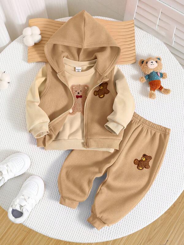 Set de 3 piezas para bebé y niño pequeño, sweater, chaleco y joggers