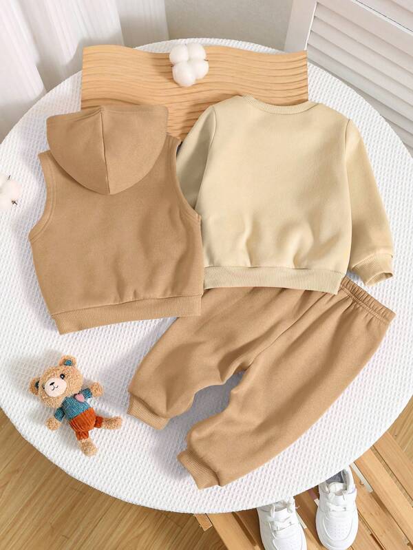 Set de 3 piezas para bebé y niño pequeño, sweater, chaleco y joggers