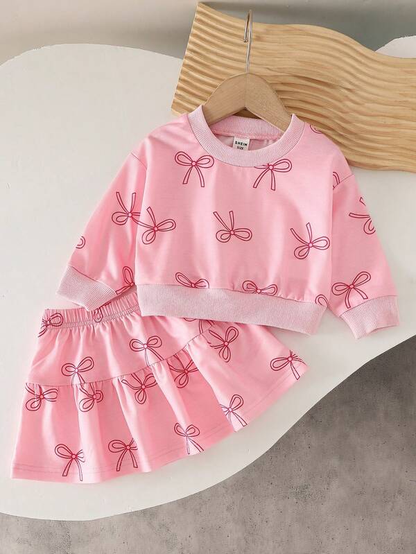 Conjunto de 2 piezas para bebé y niñas pequeñas, sweater y falda