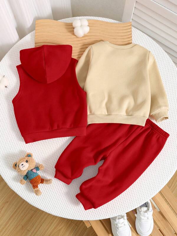 Set de 3 piezas para bebé y niños pequeños, sweater, chaleco y joggers