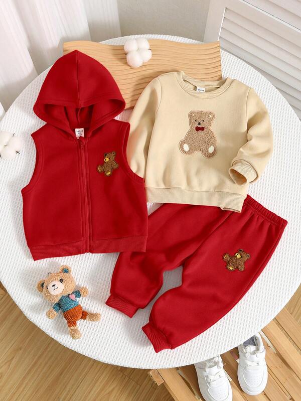 Set de 3 piezas para bebé y niños pequeños, sweater, chaleco y joggers