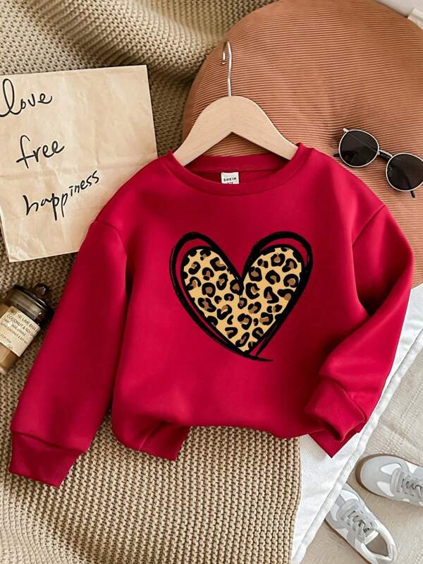Sweater con corazón leopardo para bebé y niñas pequeñas