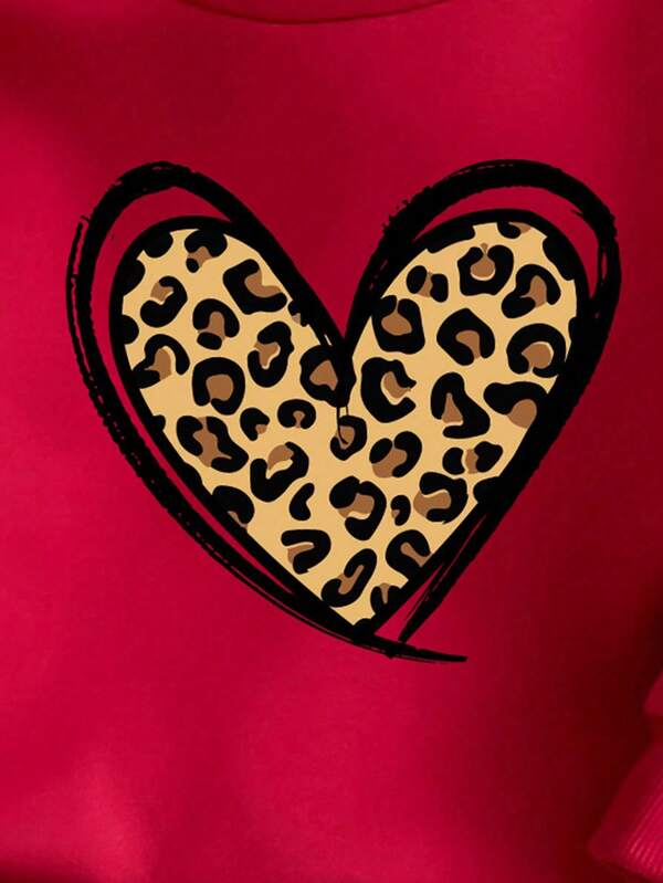 Sweater con corazón leopardo para bebé y niñas pequeñas