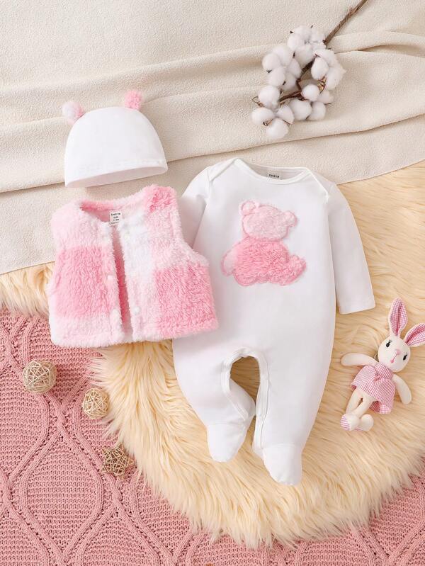 Set de 3 piezas para bebé, chaleco, mameluco y gorro