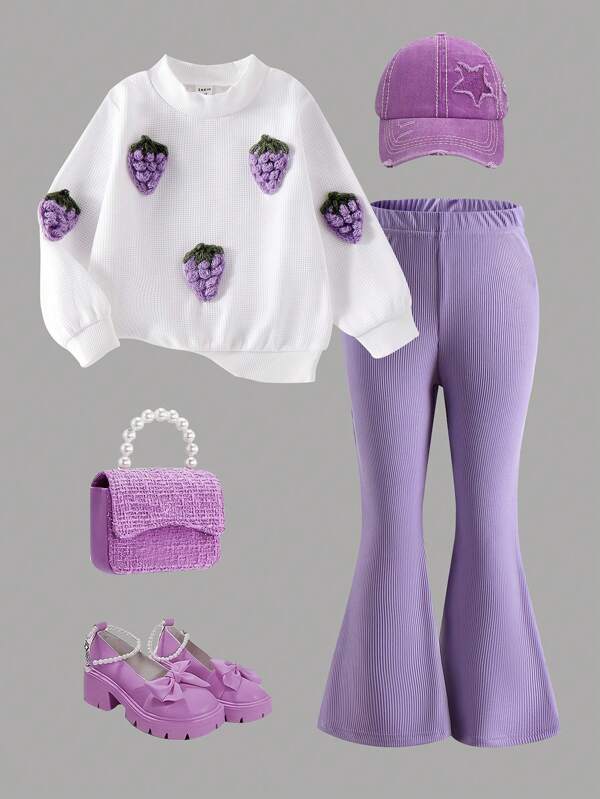 Conjunto de 2 piezas para niñas pequeñas, sweater y mono acampanado