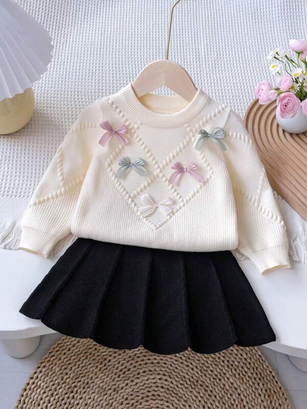 Conjunto de 2 piezas para bebé y niñas pequeñas, sweater y falda